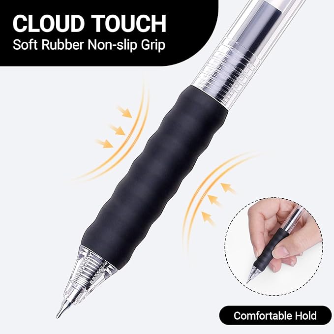 Black Gel Pens Bulk 30 Pack Black Pens Fine Point Smooth Writing No Smudge, CLOUD TOUCH Grip 0.7mm Gel Ink, Retractable Rollerball Click Pens for Server Office School, Lapiceros (BLACK)