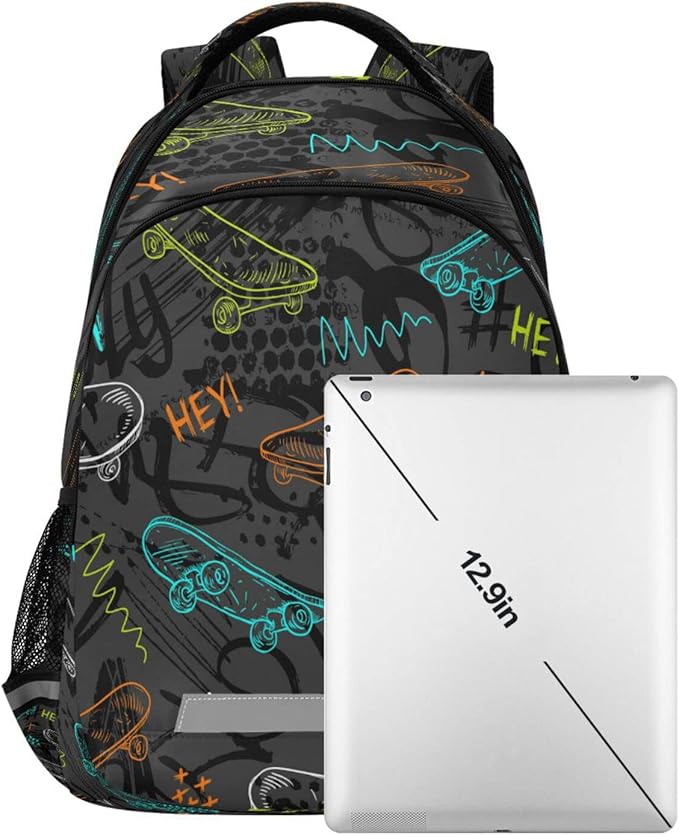 Cool Skateboards Pattern Backpack for Girls Kids Boys School Bookbags,Student Laptop Backpack Carrying Bag Casual Lightweight Travel Sports Day Packs