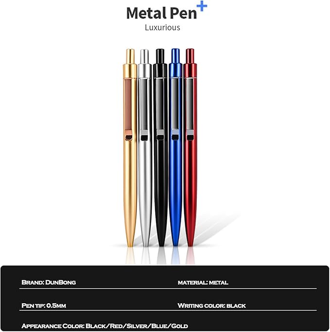DUNBONG Red Metal Gel Pen, Black Ink, 0.5mm Retractable Ballpoint Pen (Red)