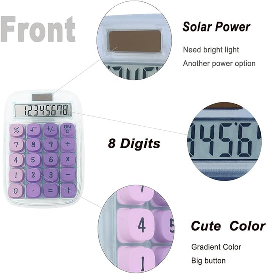 Mechanical Switch Calculator, Purple Calculator with Large LCD Display 8 Digit Tilt Screen and Big Button for Teachers Students Basic Office (Transparent and Purple)