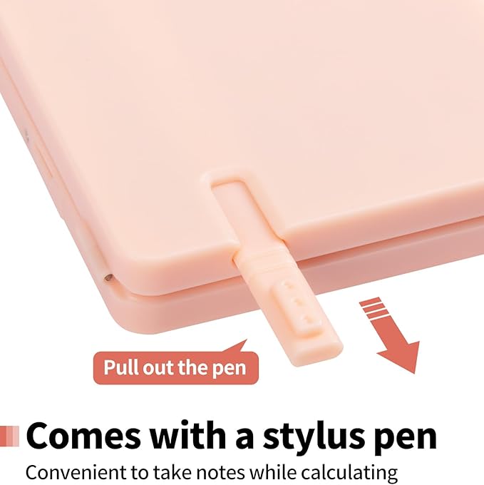 Desk Portable Basic Calculator with Notepad and Stylus, 12 Digit Large Display Multi-Function for Office, School, Home & Basic Financial (Pink)