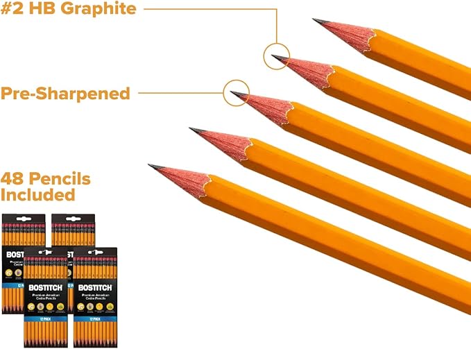 Bostitch Office Premium #2 Pencils, American Cedar Wood, Pre-Sharpened, HB Graphite, 48-Pack