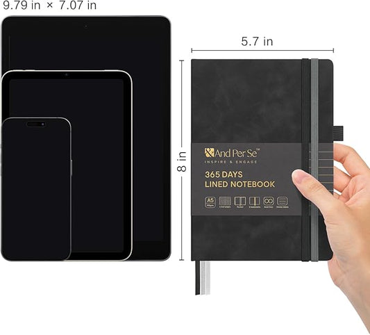 &And Per Se Lined Journal Notebook, 365 Pages, A5, 5.7'' x 8'' 100GSM Thick Paper, Journals for Writing, Hardcover Notebooks for Women Men (Black)
