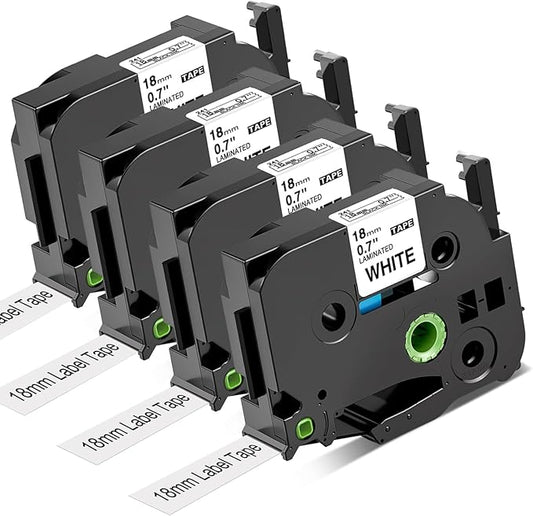 Replace for Brother TZe-241 TZe241 P Touch Label Tape TZ Tape 18mm 0.7 Laminated White Work with Brother Label Maker PTD600 PT-D610BT PT-D410 PTD400 PT-1830 PT-2430, 3/4 Inch x 26.2 Feet, 4-Pack