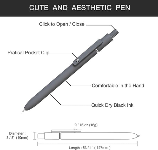 6 Pcs Gel Pens,0.5mm Fine Point Black Ink Pens With Smooth Writing,Aesthetic Pens for School & Office Supplies(Black Gray White)