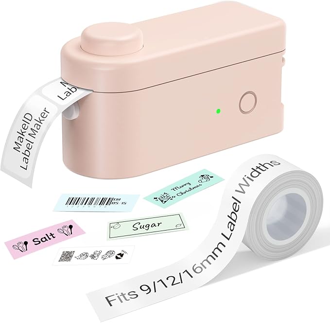 Makeid Label Maker Machine with Tape - Compatible with 9/12/16mm Waterproof Tape, Portable & Rechargeable Label Makers with Built-in Cutter Wireless Label Printer Compatible with Android & iOS Devices