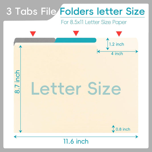 Manila File Folder,Manila Folder 8.5x11,Manilla Folders Letter Size,100 Per Box,1/3 Cut Tabs Folder for School,Office,and Home Organization