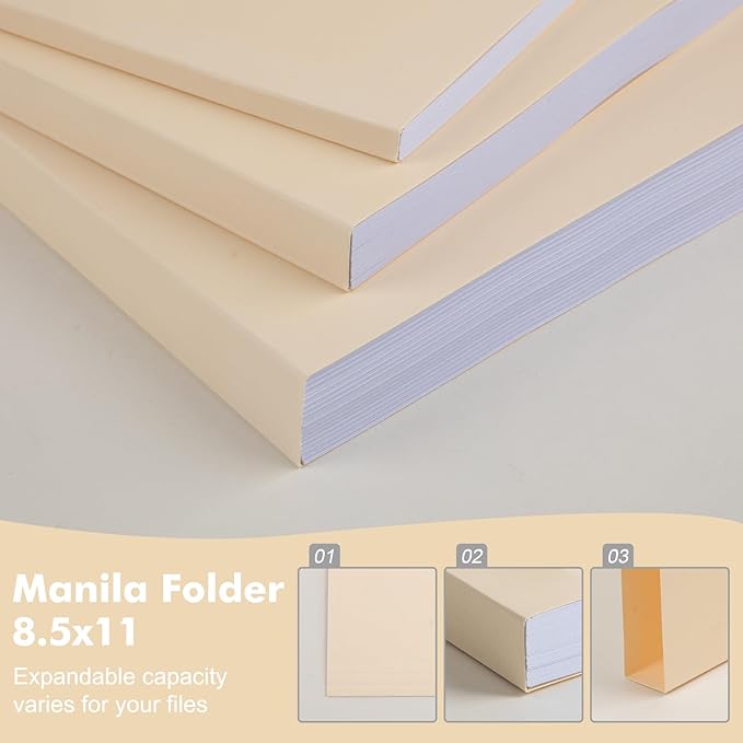 Manila File Folder, 1/3-Cut Tab, Letter Size, Manila Folders with Tab, 100 per Box