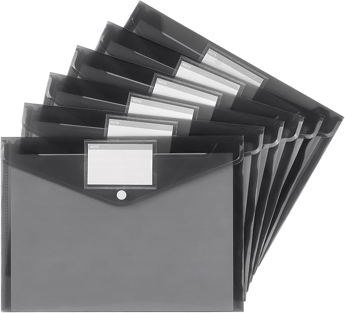 Tamaki 6 Pack Plastic Envelopes Poly Envelopes, Clear Document Folders Plastic File Folders for Home Work Office Organization, Letter Size/A4 Size(Dark Grey)