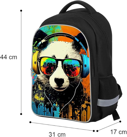 Kids Backpack, 3D Reflective Cartoon, 600D Polyester & Dual Zippers, 17" Bookbag with Ergonomic Design for boys & girls age 6-18, Panda Space Style for school Children Kids
