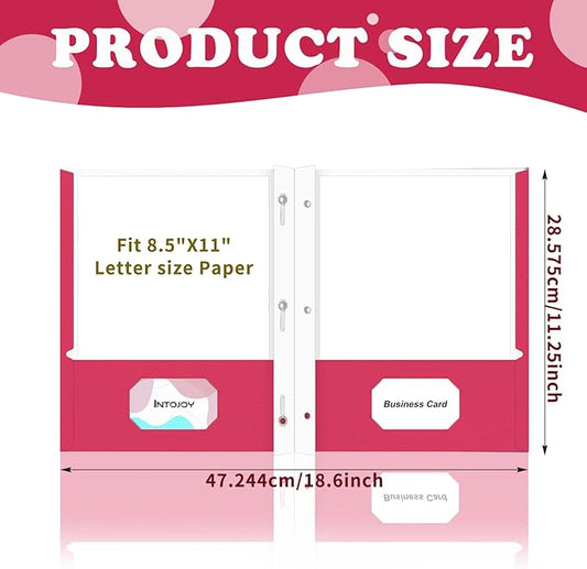 Folders with Pockets,IntoJoy 50 Pack Two Pocket Folders Business Card Holder Paper Folders with Prongs for School Office Filing Cabinet Resume Portfolio (Magenta)
