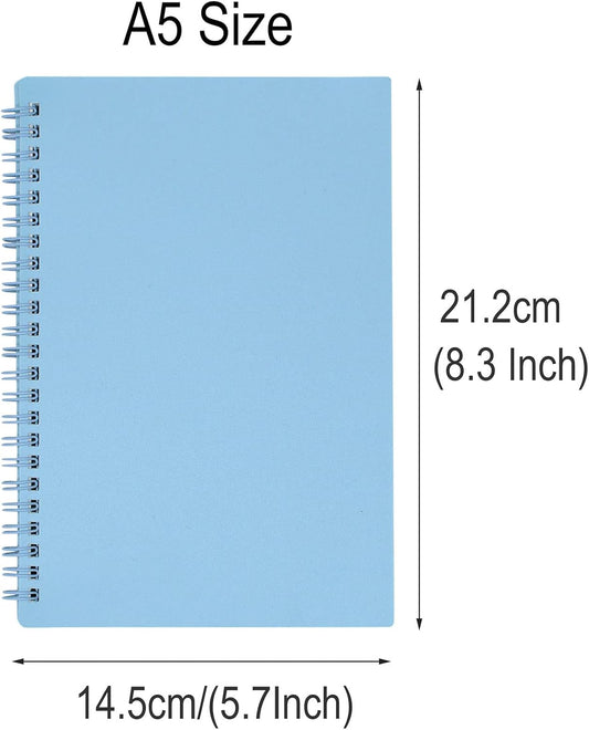 Yansanido Spiral Notebook, 4 Pcs A5 Thick Plastic Hardcover 8mm Ruled 4 Color 80 Sheets -160 Pages Journals for Study and Notes (Light Pink,Light Green,Light Blue,ivory, A5 5.7" x 8.3"-Ruled)
