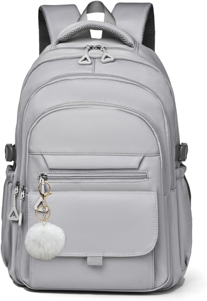 Backpack for Girls Teens, Solid-Color School Backpack for Boys Kids, Aesthetic Bookbag for Middle & High School Travel Daypack,Grey