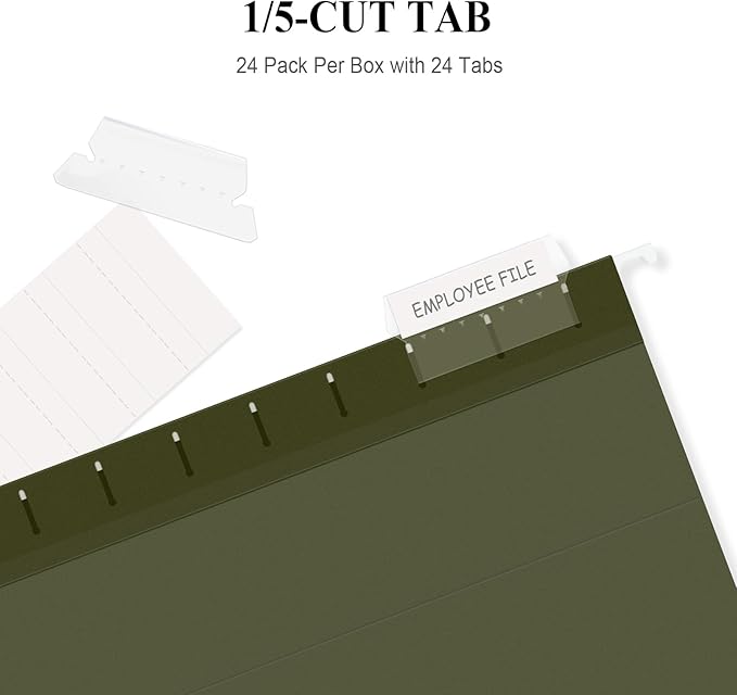 ViVin Hanging File Folders, 1/5-Cut Adjustable Tabs with 24 Per Box, 1 Inch Expansion, 24 Pack Letter Size Hanging File Folders, Designed for Office Home School Filing Cabinet(Green)