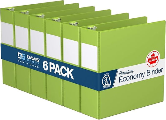 Premium Economy 6-Pack 3-Ring Binders for School or Office, D-Ring Binders, 3 Inch, Lime Green