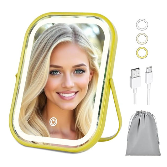 Rechargeable Vanity Mirror with Lights, Smart Touch Control Dimmable 3 Modes Light Portable Travel Desk Mirror