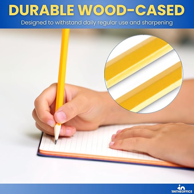 1InTheOffice Pre Sharpened Pencils #2, Pencils with Eraser, 2 HB, Wood-Cased, Black Lead, Yellow Barrel (144)