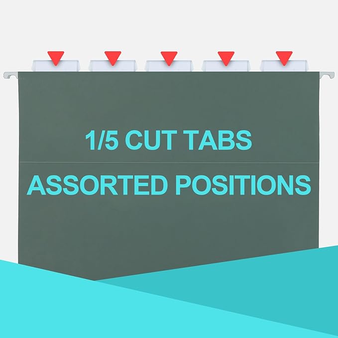 HERKKA Hanging File Folders, 30 Pack Reinforced Legal Size Hanging Folders with Heavy Duty 0 Inch Expansion, Designed for Bulky Files, Medical Charts, Adjustable Tabs, Green