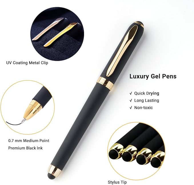 Pen with Stylus Tip, P-223B, Gel Pens Fine Point [0.7mm] Black Ink, Roller Ballpoint Pens Matt Design, Stationery Pens for School Office Supplies