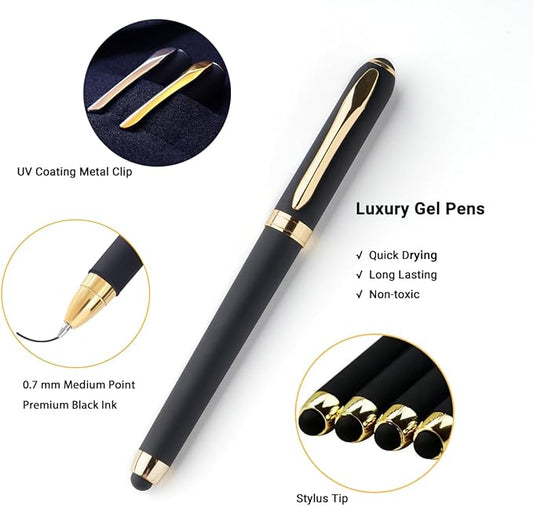 Pen with Stylus Tip, P-223B, Gel Pens Fine Point [0.7mm] Black Ink, Roller Ballpoint Pens Matt Design, Stationery Pens for School Office Supplies