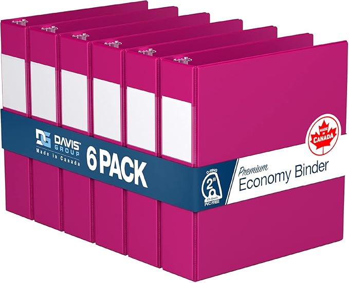 Premium Economy 6-Pack 3-Ring Binders for School or Office, D-Ring Binders, 2 Inch, Pink