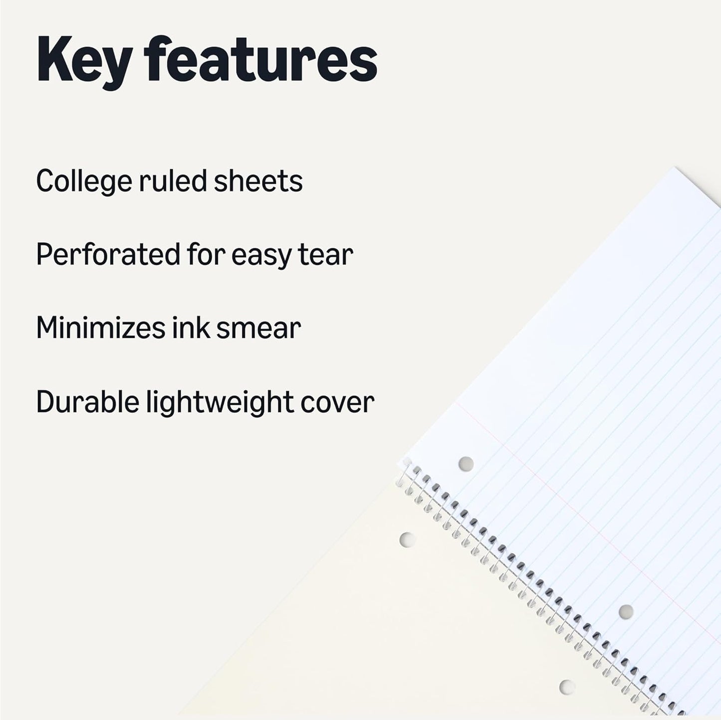 Amazon Basics College Ruled Spiral Notebook, 70 Sheets, 10.5" x 8", 5 pack, Assorted Pastel Solid Colors