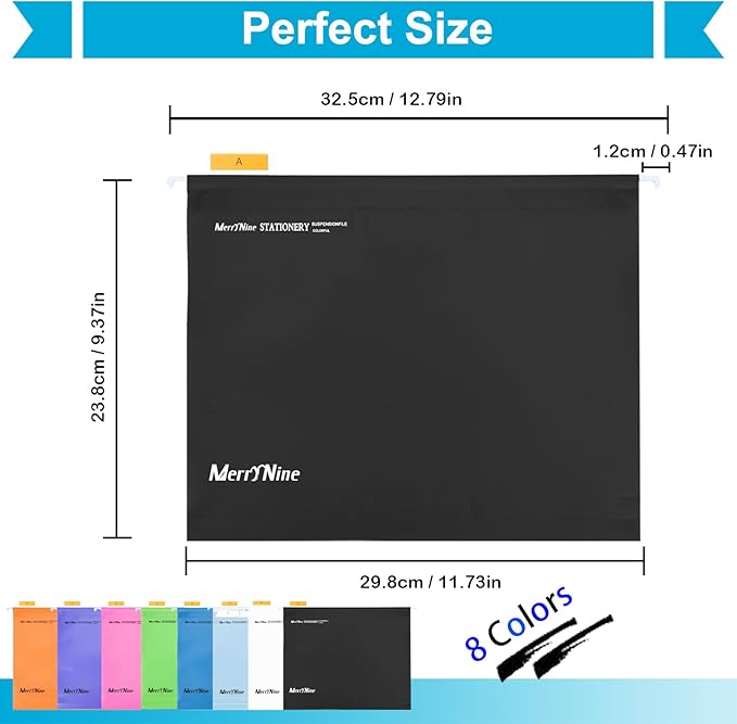 Merrynine Hanging File Folders Letter Size 24pcs, Polypropylene Filing Cabinet Folders Organizer with 1/5-Cut Tabs and Inserts, File Organizers for Office School Home Hospital, Assorted Colors