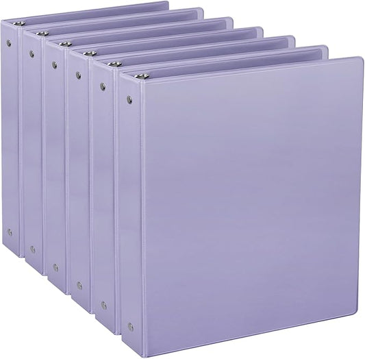 1-Inch Binders, Standard 3 Ring Binder Fit Letter Size Paper, Presentation Round Ring Binders, 6-Pack, Purple