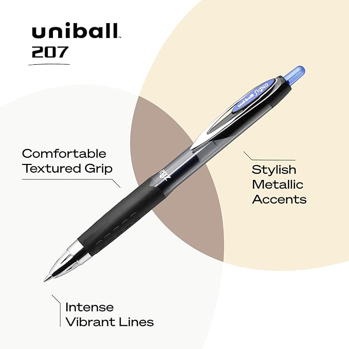 uni-ball 207 Retractable Gel Pens, Medium Point (0.7mm), Blue, 36 Count