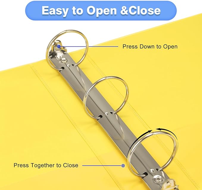 COMIX Standard 3 Ring Binder 2 inch with Clear View Cover, 2" Round Ring View Binder Holds 400 Sheets of US Letter Size Paper, 6 Pack (Lemon Yellow)