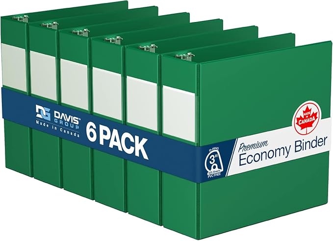 Premium Economy 6-Pack 3-Ring Binders for School or Office, D-Ring Binders, 3 Inch, Green