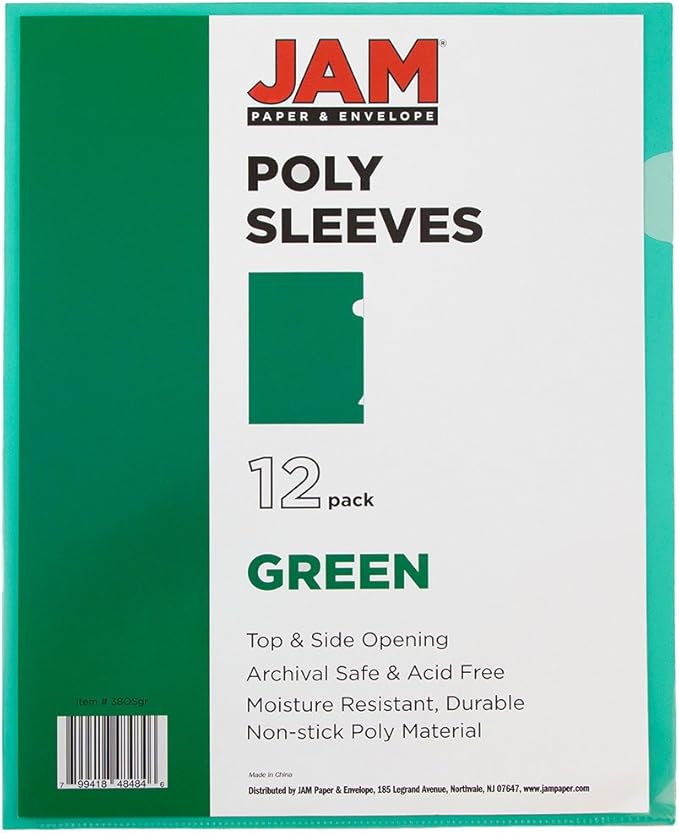 JAM PAPER Plastic Sleeves - Letter Size - 9 x 11 1/2 - Green Project Pockets - 120 Bulk Page Protectors/Pack
