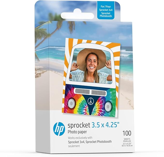 HP Sprocket Photo Booth Machine Instant Color Photo Printer (White) Paper Bundle + Zink 3.5 x 4.25” Zink Sticky-Backed Photo Paper (510 Sheets)