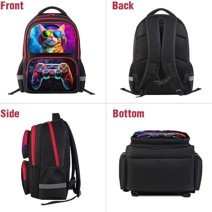 Cartoon Kids Backpack for School - 17 Inch Lightweight Bookbag with 3D Reflective Design & Luminous Safety Strips | Durable 600D Polyester, Adjustable Straps for Ages 6-18