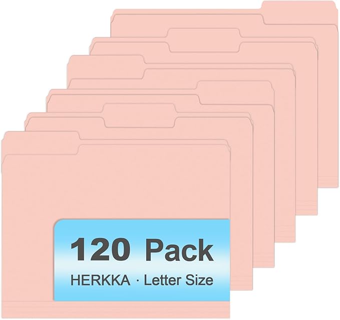 File Folder, HERKKA 120 Pack 1/3 Cut Tab File Folders, File Folders Great for Organizing and Filing, Letter Size, Pink