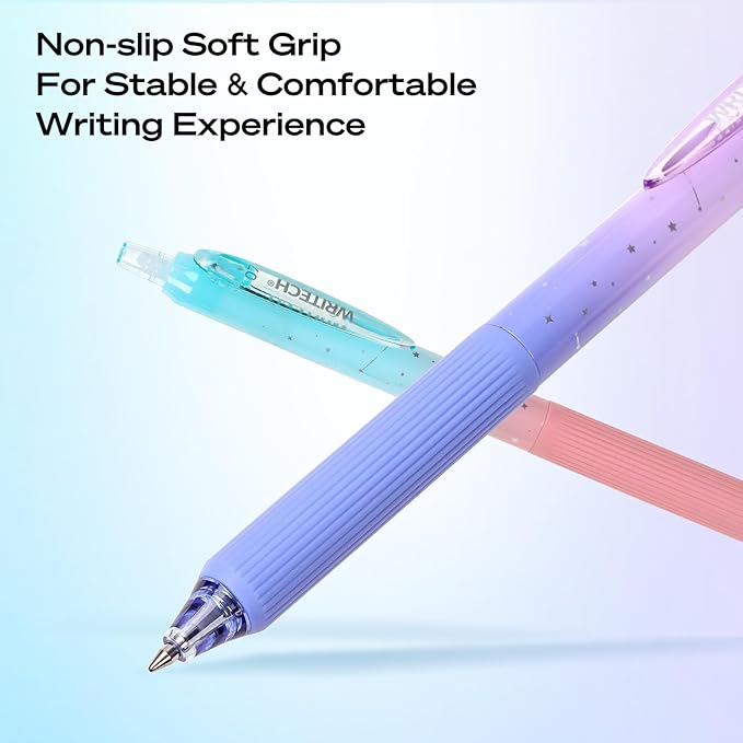 WRITECH Gel Pens Fine Point: 0.7mm Black Ink Retractable 6ct Smooth Writing with Aesthetic Gradient Color Barrel for Journaling Note Taking Silent Click No Smear Nebula Pen Set