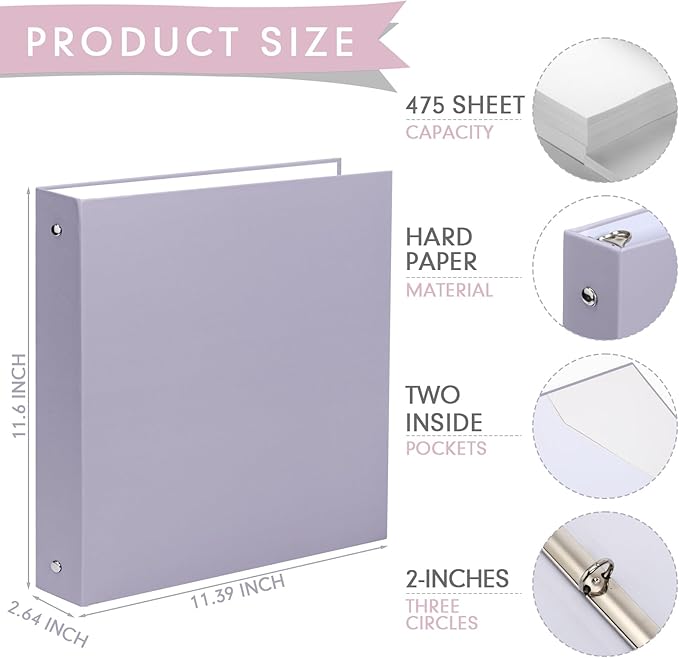 Ctosree 10 Pack Colored 3 Ring Binder with 2 Pockets Hardcover Loose Leaf Binder for Women Men Teacher Student School Office Home Supplies, Fits 11 x 8.5 Size Paper, 10 Colors(2'',Elegant Color)