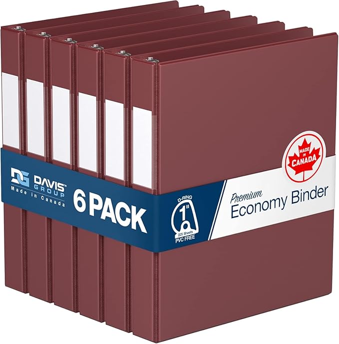 Premium Economy 6-Pack 3-Ring Binders for School or Office, D-Ring Binders, 1 Inch, Burgundy