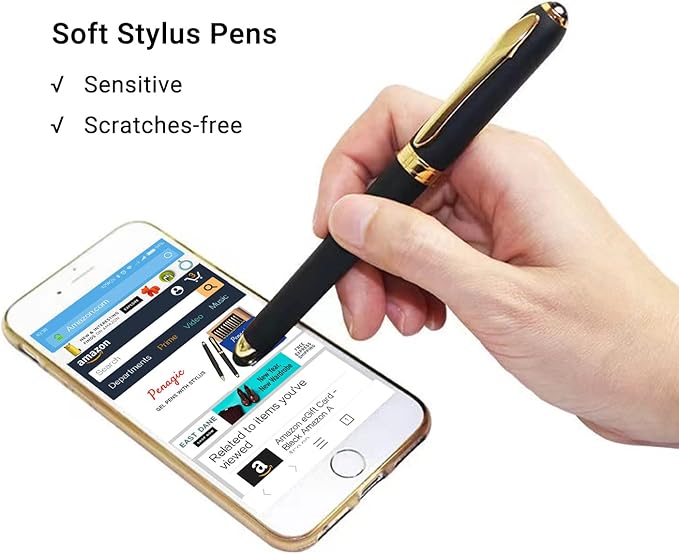 Pen with Stylus Tip, P-223B, Gel Pens Fine Point [0.7mm] Black Ink, Roller Ballpoint Pens Matt Design, Stationery Pens for School Office Supplies