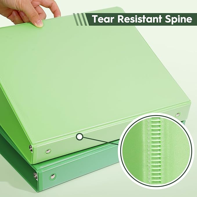 COMIX Standard 3 Ring Binder 1 inch with Clear View Cover, 1" Round Ring View Binder Holds 200 Sheets of US Letter Size Paper, 6 Pack (Light Green)