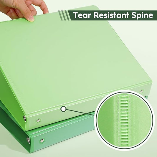 COMIX Standard 3 Ring Binder 1 inch with Clear View Cover, 1" Round Ring View Binder Holds 200 Sheets of US Letter Size Paper, 6 Pack (Light Green)