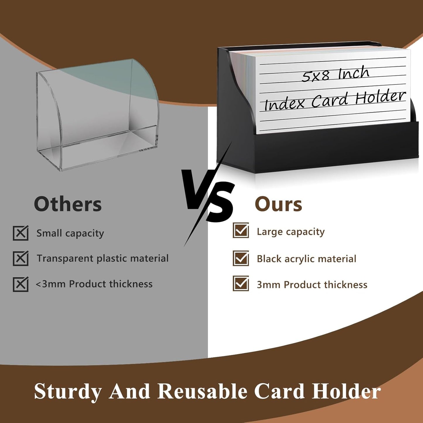 5X8 Index Card Holder Acrylic Black Note Card Holder Index Card Stand Note Card Organizer Box Flash Card Organizer Postcard Display Rack Business Card Storage For School Library(No Card)