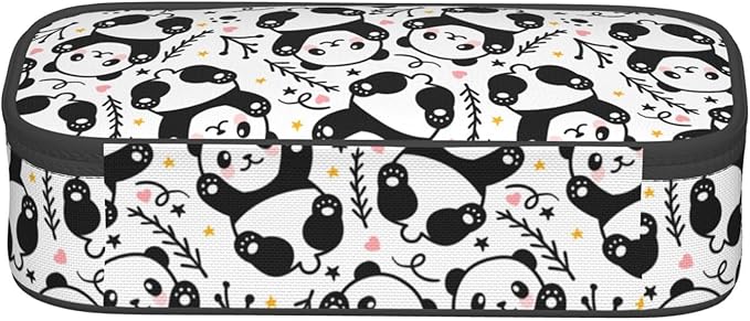 Cute Panda Large Pencil Case With Zipper Compartments Stationery Pencil Bag For Kids Teens Students School Supplies