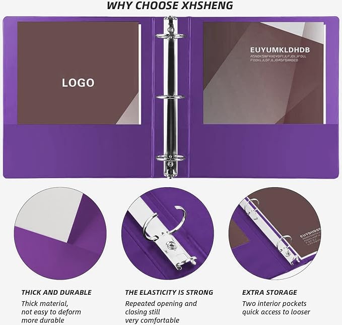 2 Inch 3 Ring Binders,Multicolor Customizable Round Ring Binder for School,Office,Home,Purple/Pink/Blue/Green,4 Pack