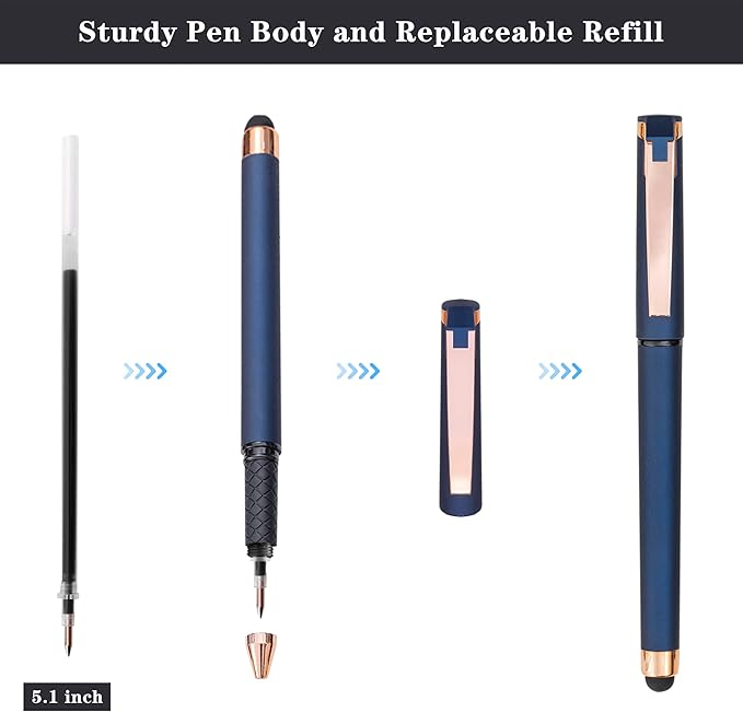 Linbsunne Black Gel Pens 0.7mm Medium Point Pen Office Pens 2-in-1 Stylus Pens for Touch Screens Gel Ink Rollerball Pens for Writing (18 Pack-blue)