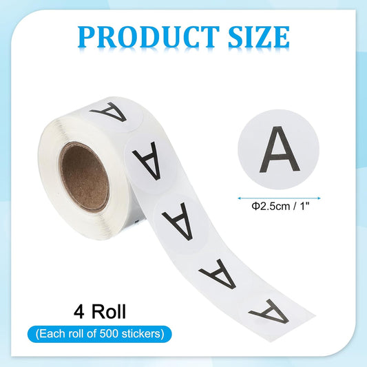 PATIKIL 1" Letter A Stickers, 4 Rolls Self-Adhesive Alphabet Round Circle Dots Labels for Organization Storage Inventory Boxes Scrapbook Craft 2000 Pcs Total