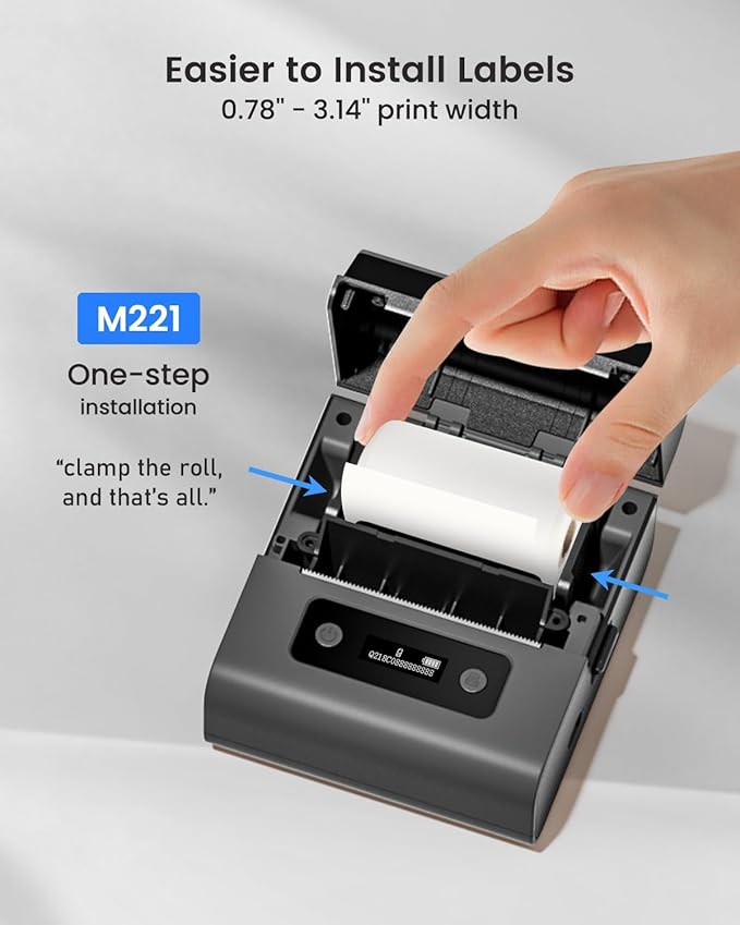Phomemo M221 Label Maker Machine with 3 Tapes, 3 Inch Bluetooth Thermal No Ink Label Printer for Address, Barcode, Small Business, Home for Phone/PC, Space Gray, with 430 Pieces Labels