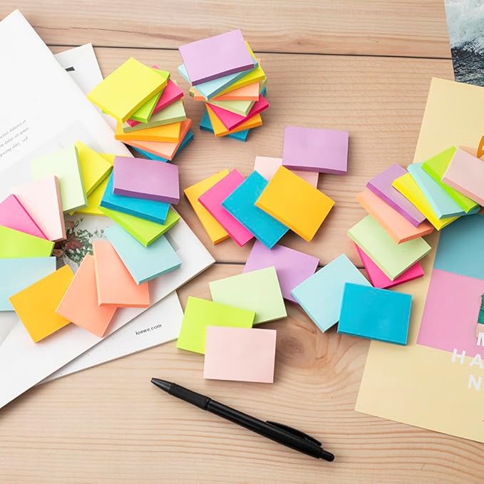 (50 Pads) Sticky Notes 1.5x2, 10 Colors Self Sticky Notes, Sticky Pads, Recyclable, Self-Stick Pads, Easy to Stick for Home, Office, Notebook