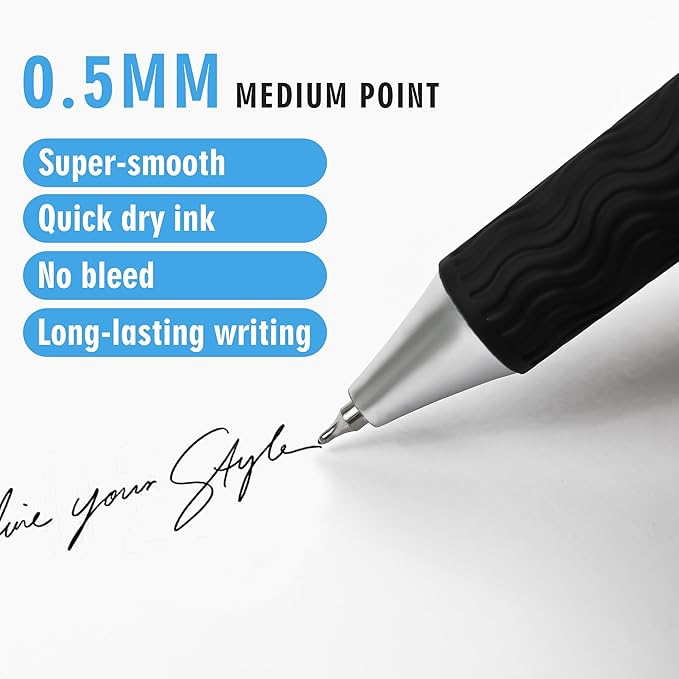 Bulk Gel Pens,50pcs Black ink Gel Pens.Wholesale Retractable Ballpoint Pen,0.5mm Fine Tip for School,Office, Nurses Notes Office Supplies(Blue body)
