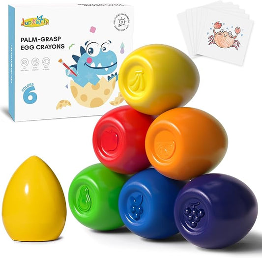 6 Colors Egg Crayons for kids, Palm-Grasp Non Toxic Jumbo Washable Crayons for Kids, Fat Brain Toys for Art Supplies and Perfect Gifts for Boys and Girls